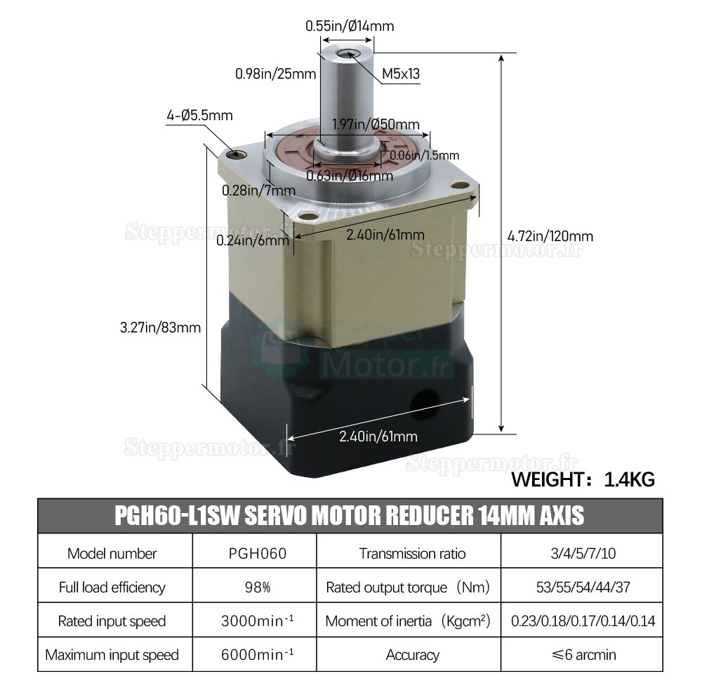 Réducteur planétaire hélicoïdal série PGH60 Rapport max. 10:1 PGH60-L1SW-SERVO pour servomoteur Nema 23,24